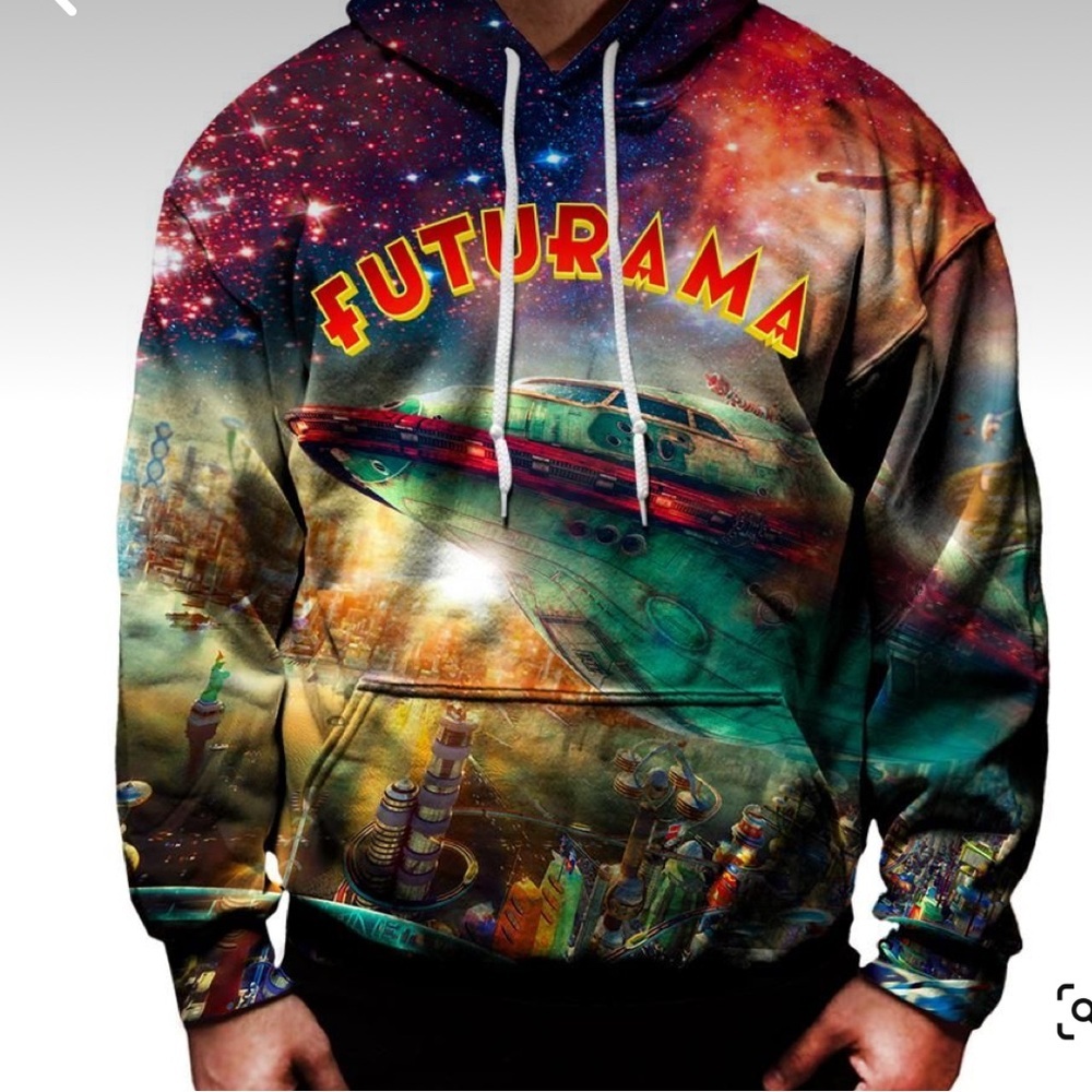 Futurama City All Over Print Hoodie Made in USA Size L 🔥